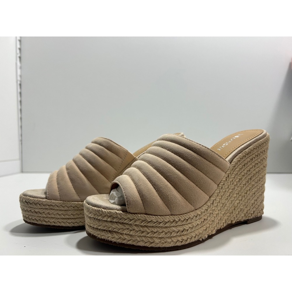 Lisa Vicky Gogo-V Nude Kid Suede Quilted Espadrille‎ Wedge Platform Sandals 7.5M